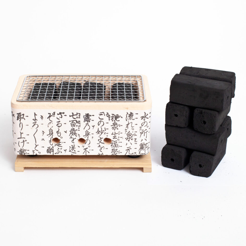 mothaiba hibachi konro kohle tischgrill weiss mit muster set bambuskohle